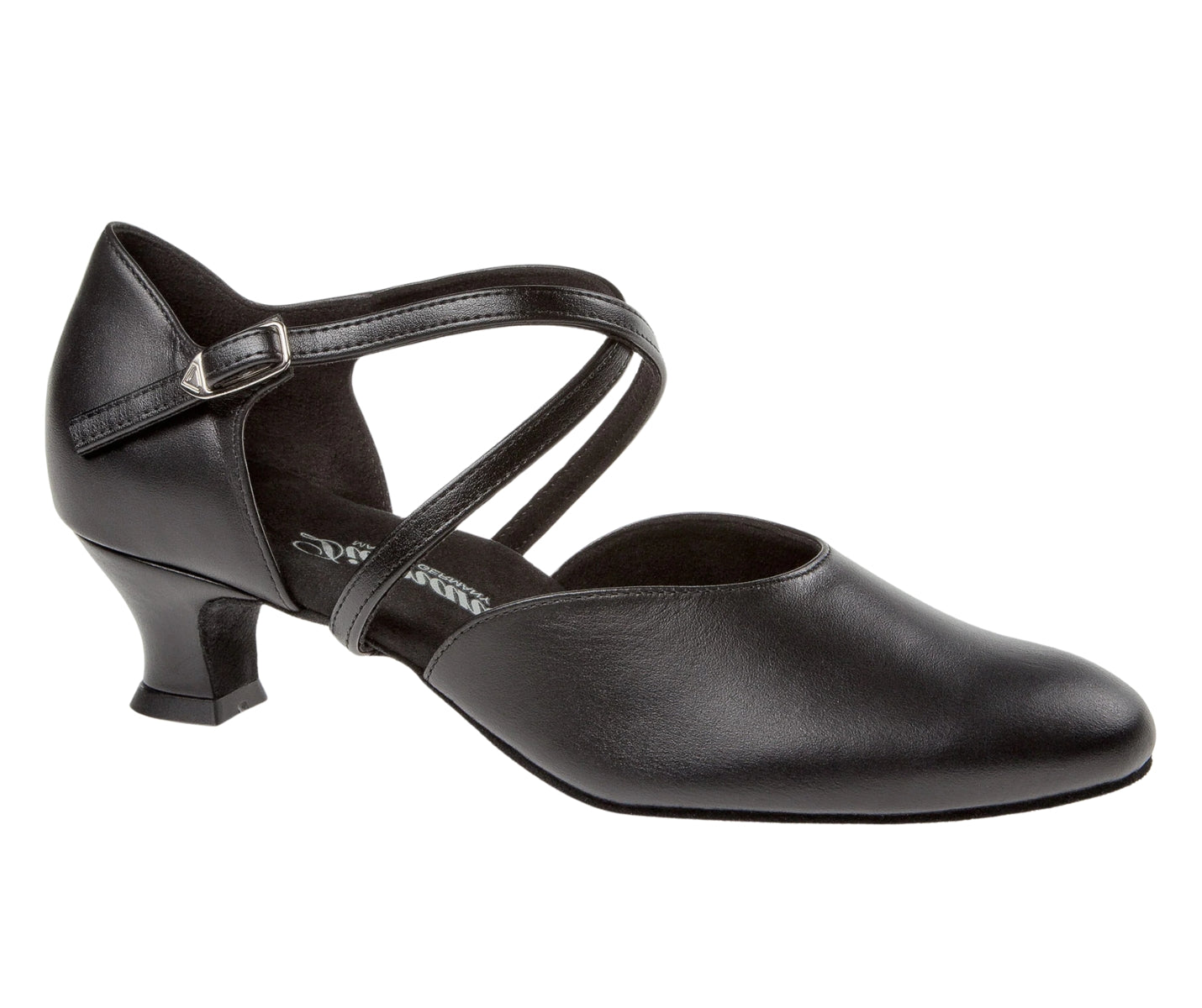 Die 148 Tanzschuhe von Diamant in Schwarz verfügen über einen mittleren Absatz und überkreuzte Riemen für elegante Tanzbewegungen.