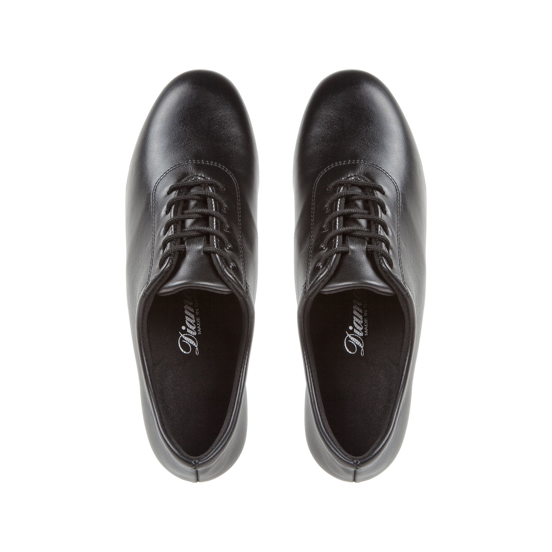 Draufsicht auf Diamant's 189 Leder Tanzschuhe in Schwarz mit Multiflex-Fußbett auf weißem Hintergrund.