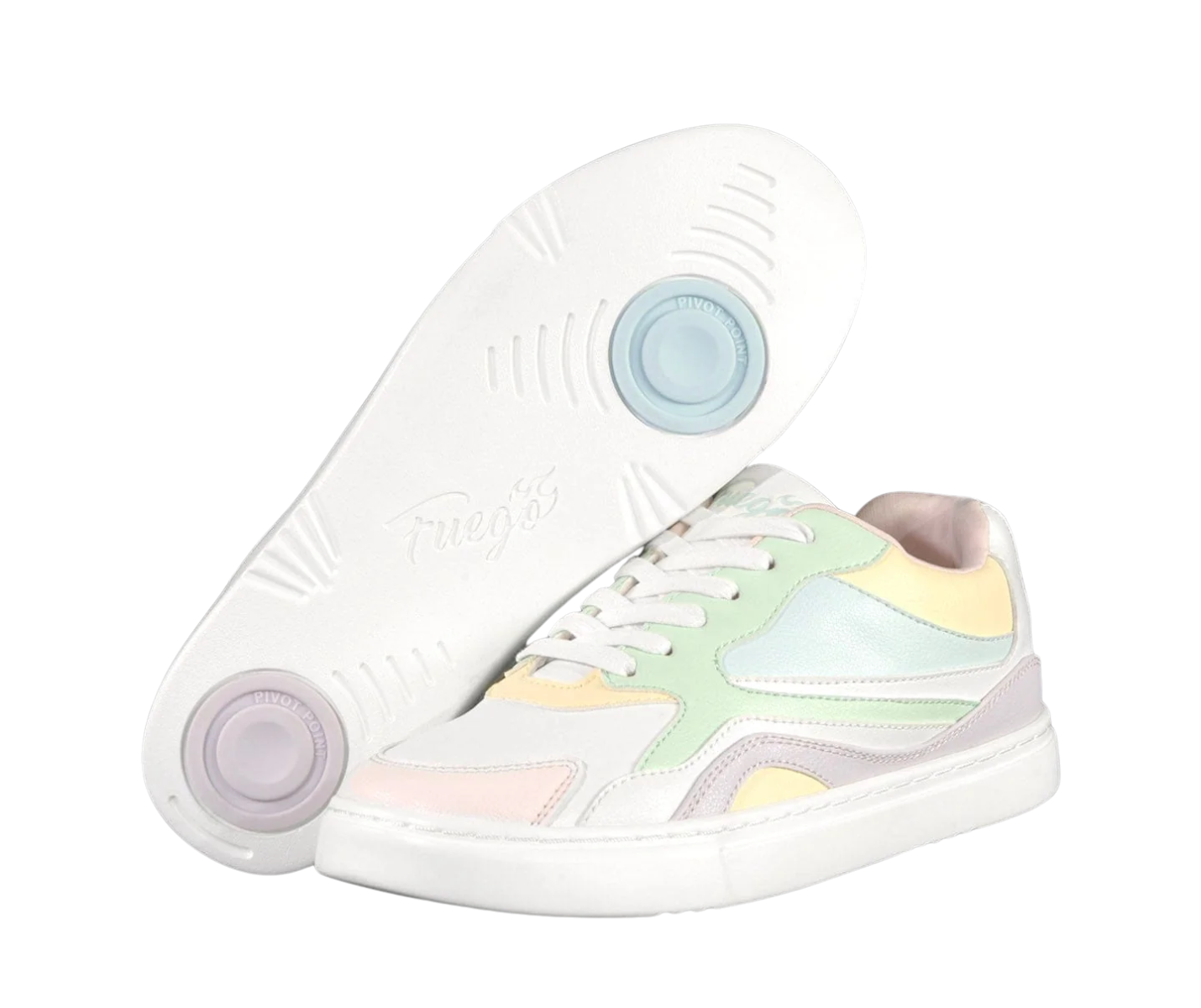 Fuego Low-Top Dance Sneakers in Pastell, mit weißer Sohle und Drehfähigkeit, seitlich und unten abgebildet.