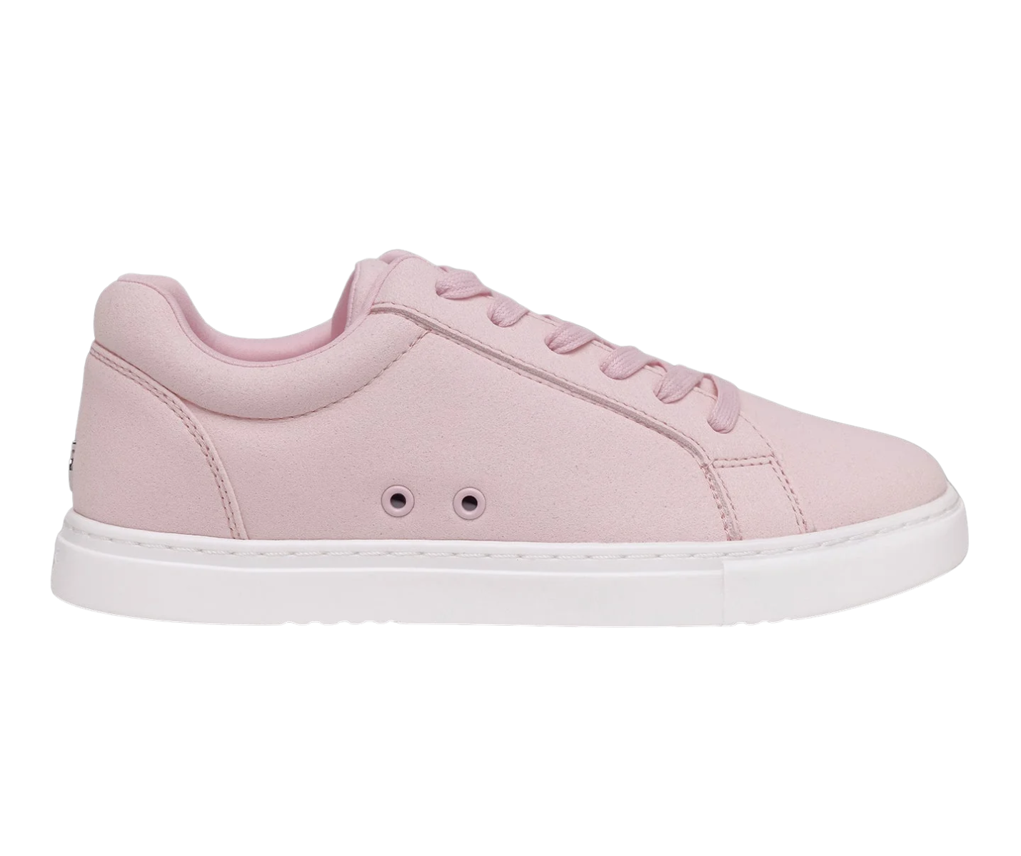 Die Fuego Low-Top Dance Sneakers in Pink von Fuego Dance Shoes haben eine weiße Sohle, rosa Schnürsenkel und veganes Wildleder.