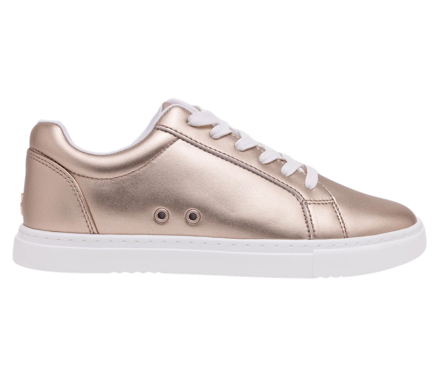 Fuego Low-Top Dance Sneakers in Rosé Gold von Fuego Dance Shoes, abgebildet im Seitenprofil mit weißer Sohle und Schnürsenkeln.
