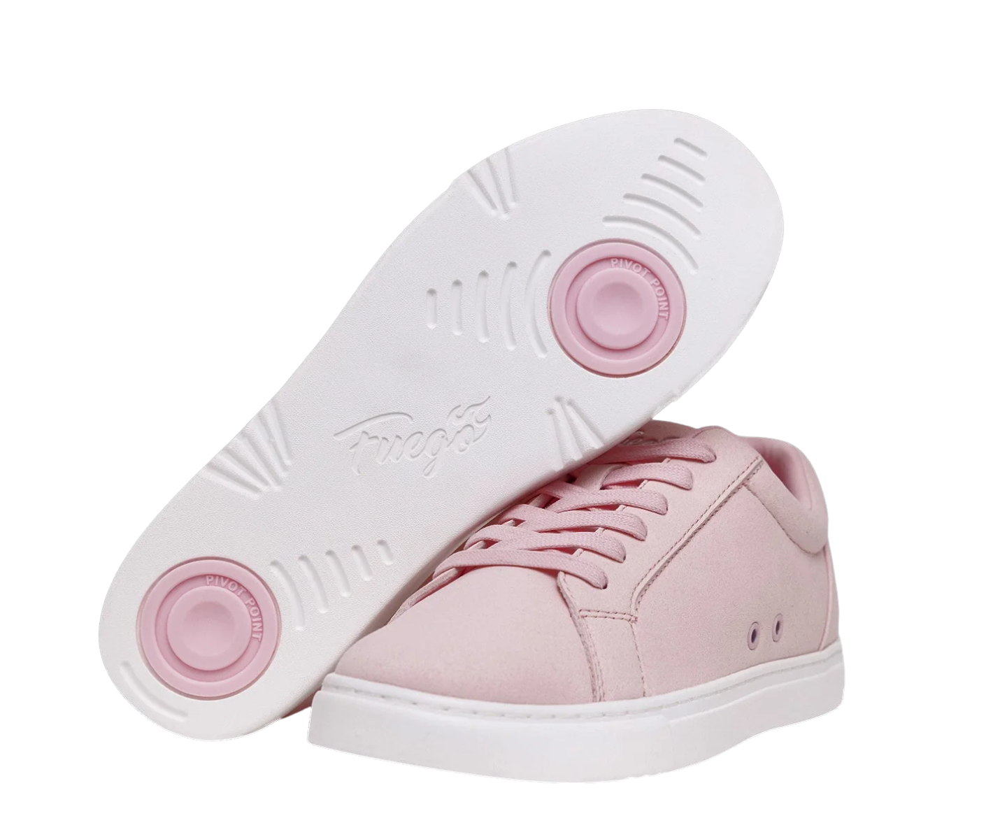 Ein Paar Fuego Low-Top Dance Sneakers in Pink von Fuego Dance Shoes, mit der einzigartigen Sohle und dem Logo.