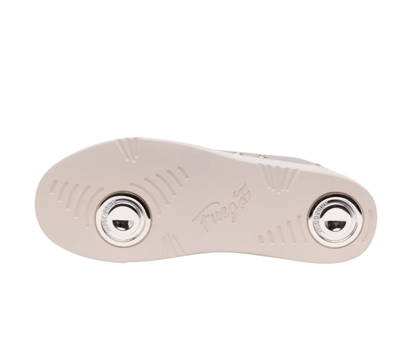 Die Fuego Low-Top Dance Sneakers in Champagner haben eine Sohle mit zwei Metallrollen und ein zentriertes Fregz-Logo.