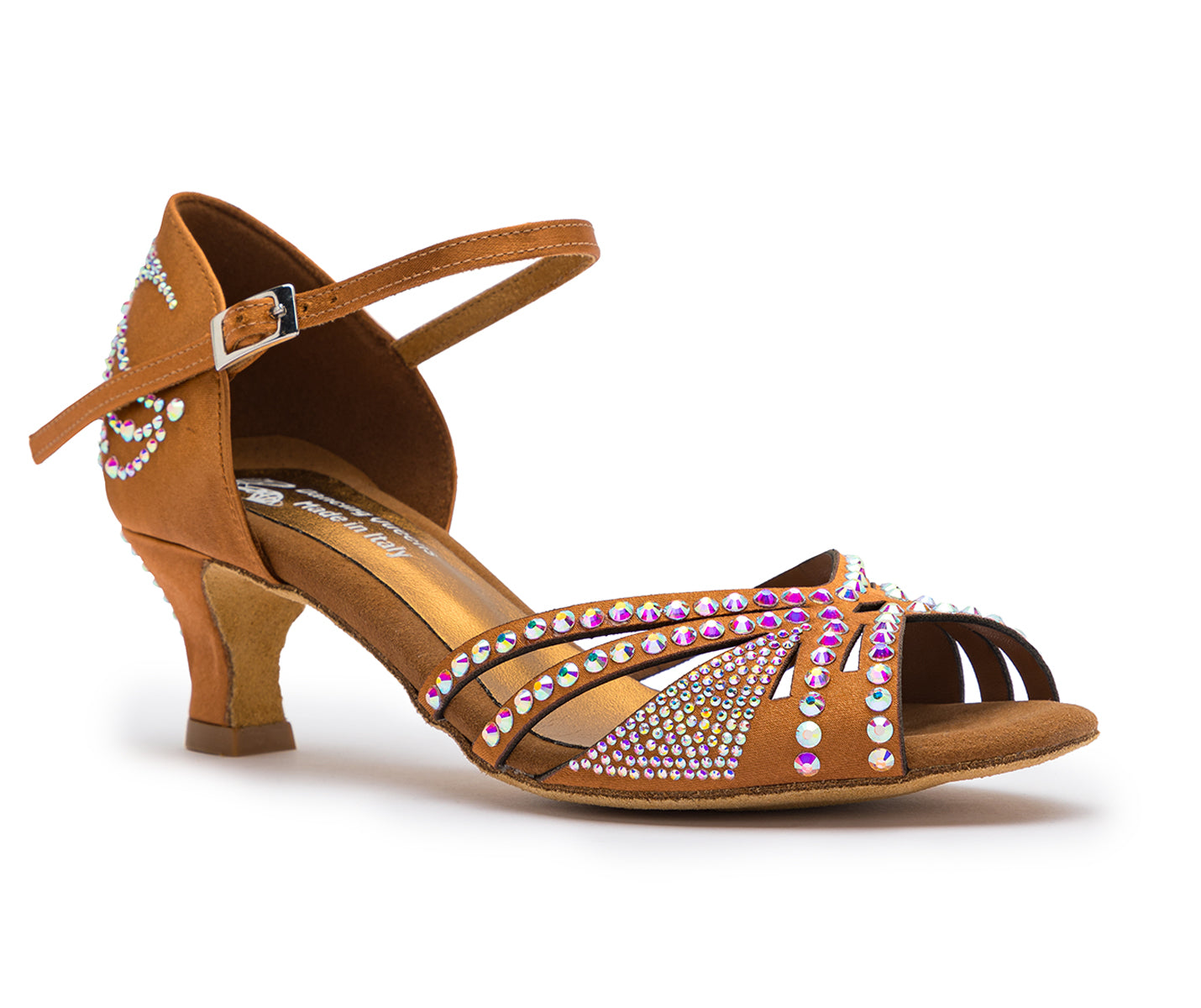 Chaussures de danse DQ L3M en bronzage avec des strass