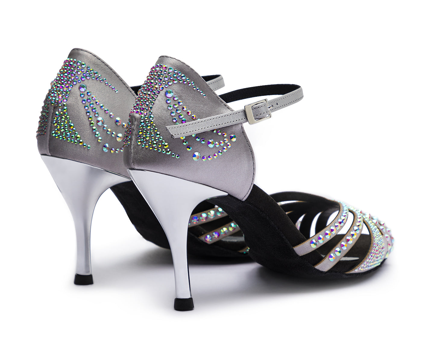 DQ L3m dance shoes in silver with rhinestones