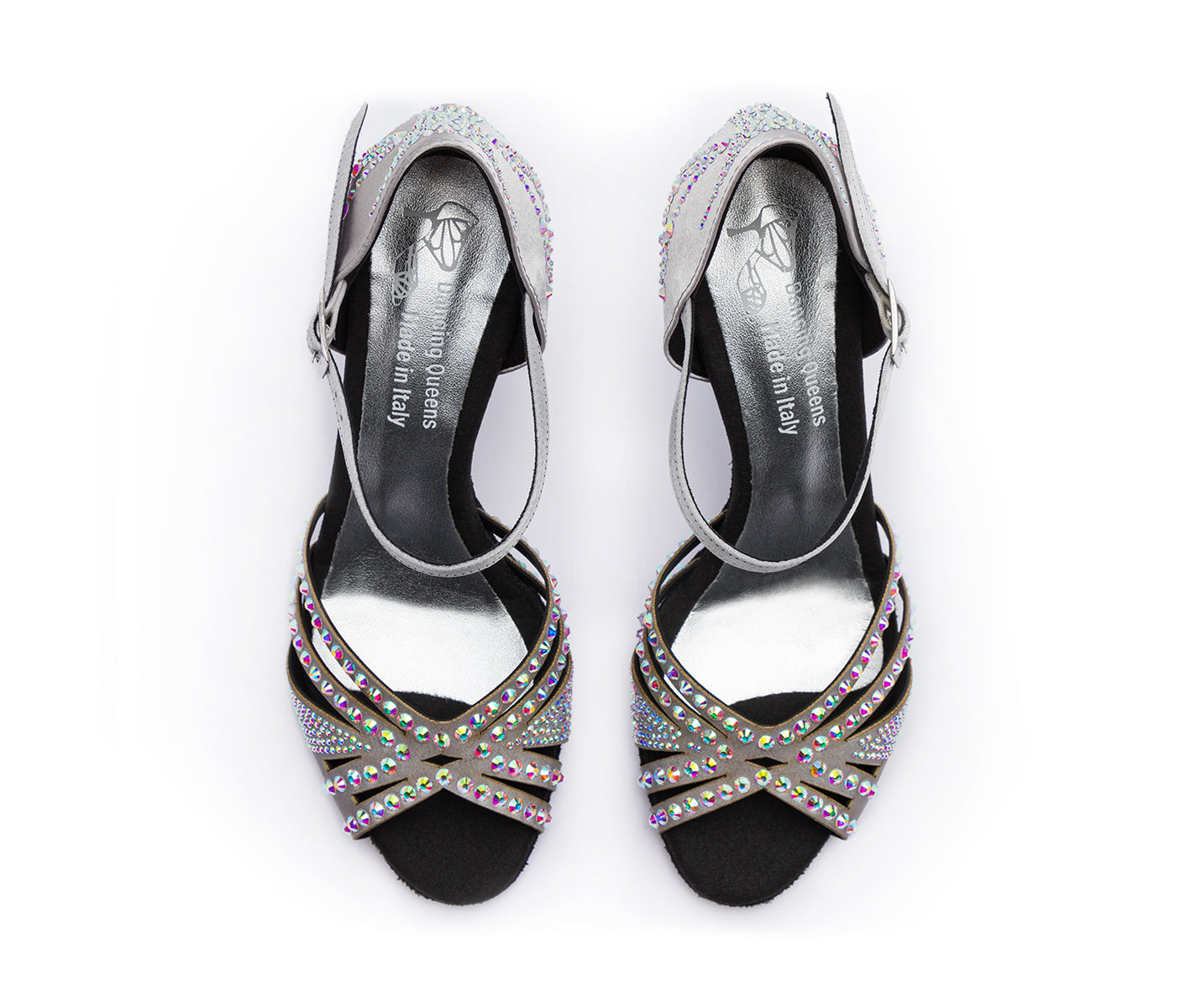 DQ L3m dance shoes in silver with rhinestones