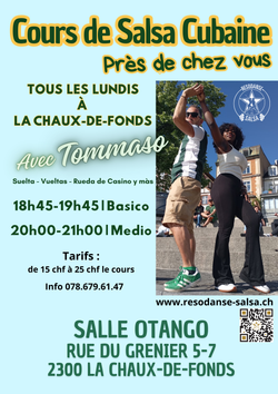 Nehmen Sie jeden Montag an den Résodanse Salsa-Kursen von Tanzkurse in La Chaux-de-Fonds teil und lernen Sie kubanische Salsa!.