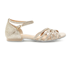 DQ02 flache Tanzschuhe in Gold Glitter von Dancing Queens: bequem, flacher Absatz, offenes Design.
