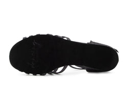 Auf der Sohle eines DQ02 flache Tanzschuhe in Schwarz Glitter von Dancing Queens ist "dancing" eingeprägt.