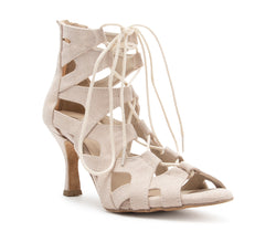 Andromeda Tanzschuhe in Beige von Dancing Queens: geschnürt, hohe Absätze mit Cut-out - ideal für Salsa.