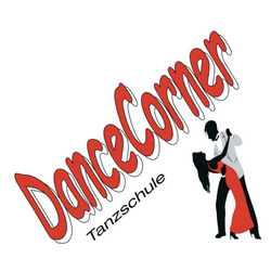 Logo mit „DanceCorner“ und einem tanzenden Paar, das Tanzkurse in der Silhouette zeigt.