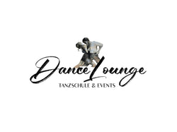 Logo mit einem tanzenden Paar über dem Text „Dance Lounge“. Marke: Tanzkurse, mit Schwerpunkt Paartanz.