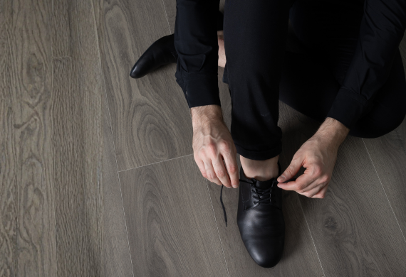 Chaussures De Danse Jazz Pour Homme - Cuir Noir, Bout Rond, Talon Plat - Pour Danse Latine, Salon - Style Habillé Classique