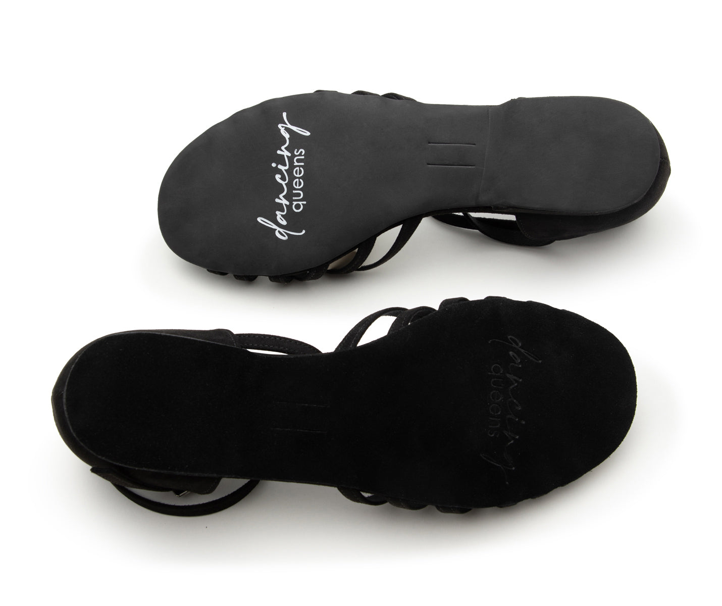 Zwei Dancing Queens DQ02 flache Tanzschuhe aus schwarzem Wildleder für Paartänze.