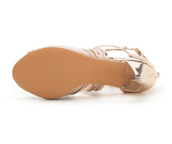 Unteransicht der Star Tanzschuhe in Gold von Dancing Queens mit Wildledersohle, perfekt für Bachata und Salsa.