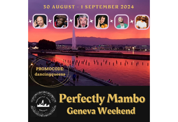 Sonnenuntergang über dem Genfer See mit Veranstaltungsdetails zum „Perfectly Mambo Geneva Weekend“, 30. August – 1. September 2024.