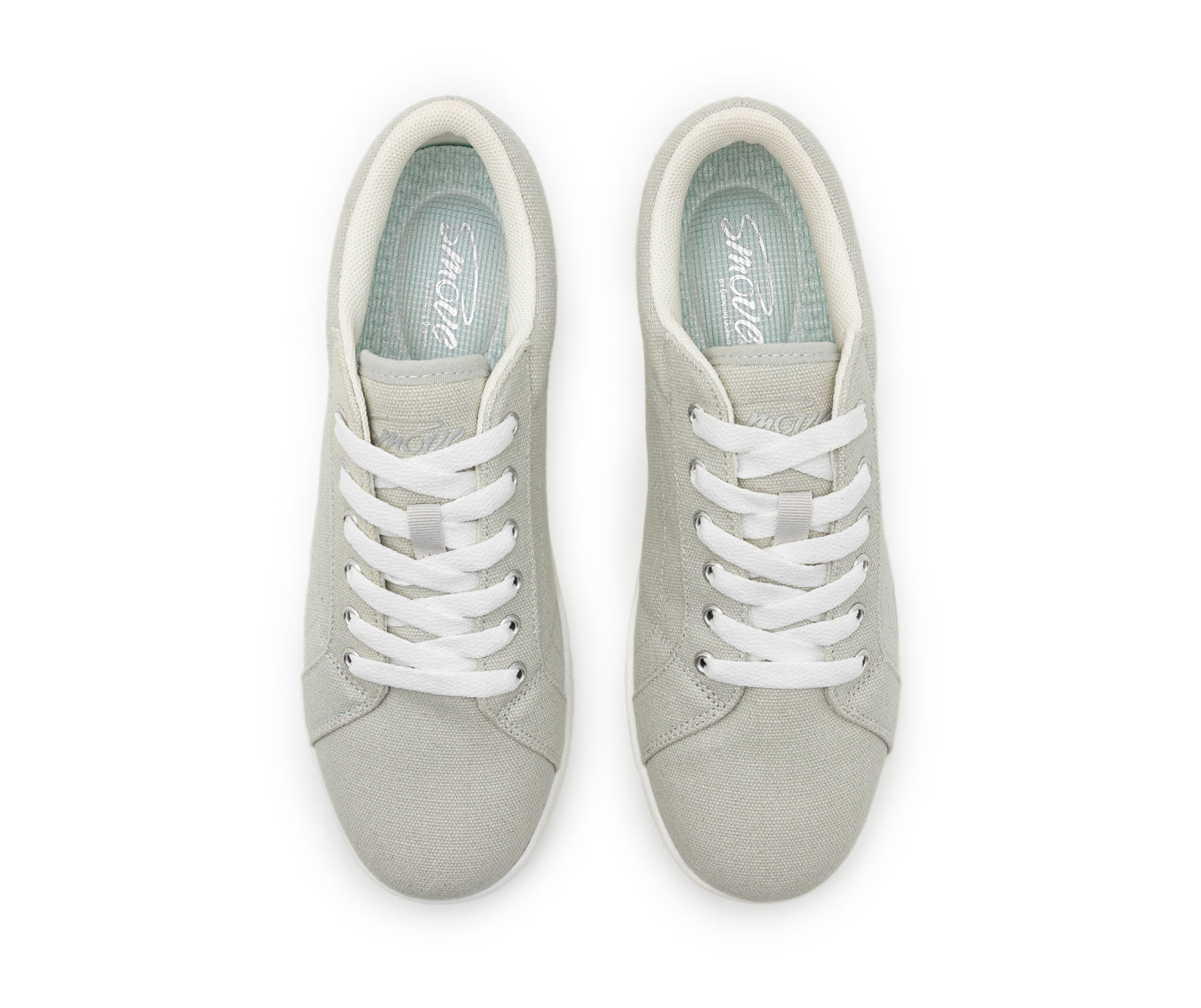 Draufsicht des Dancing Queens SMOVE Dance Sneaker in Grau mit weißen Schnürsenkeln auf schlichtem weißem Hintergrund.