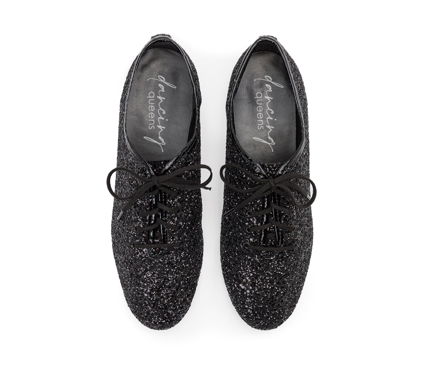 Draufsicht der schwarzen Cristal 550 / J03 Tanzschuhe von Dancing Queens mit glitzerndem Finish.
