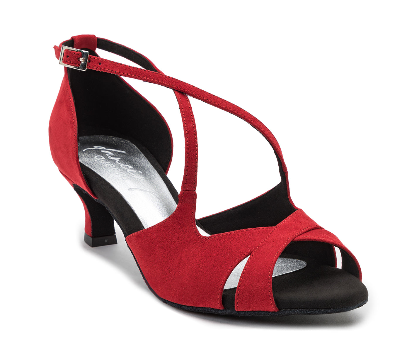 Die Tanzschuhe 736 von Dancing Queens in Rot Wildleder sind perfekte Sandalen mit Absatz aus rotem Wildleder zum Bachata-Tanzen.