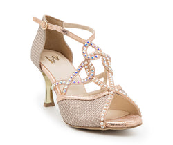 Dancing Queens‘ Vela Tanzschuhe in Rosé/Gold, verziert mit Perlen und Kristallen, perfekt zu jedem Kleid.