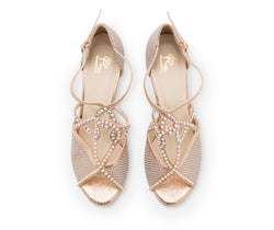 Schicke Tanzschuhe in Rosé/Gold von Dancing Queens, mit Strasssteinen besetzt, ideal zum Braut- oder Cocktail-Outfit.