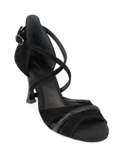 PD816 Tanzschuhe von Portdance: Schwarz mit glitzernden Riemchen und dekorativer Schnalle.