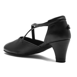 Rumpf 2020 Broadway Tanzschuhe in Schwarz mit Knöchelriemen und Chromledersohle, Seitenansicht.