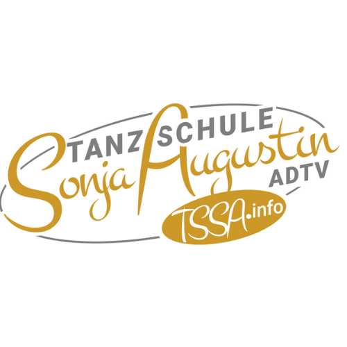 Goldenes ovales Logo für die Tanzschule Sonja Augustin von Tanzkurse, mit TSSA.info – ideal für inklusive Tanzkurse.
