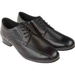 Paar Tanzschuhe aus glänzendem schwarzem Leder mit Schnürsenkeln, mit hochwertigem Rindnappa, von Diamant.