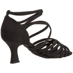 Diamant 108 Tanzschuhe: Schwarze Microfaser-Sandalen mit geschlossenem Absatz und offener Spitze.
