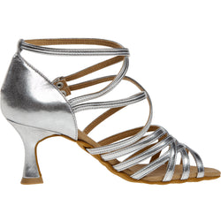 Diamant 108 Tanzschuhe in Silber mit kleiner Schnalle und brauner Sohle, perfekt zum Tanzen die ganze Nacht.