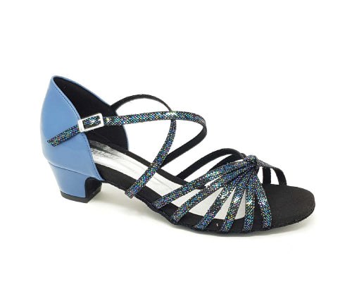 Lidmags 205 Blau/Schwarz Schuhe, Riemchen-Tanzschuhe mit Lackabsatz und Schnallenriemen.
