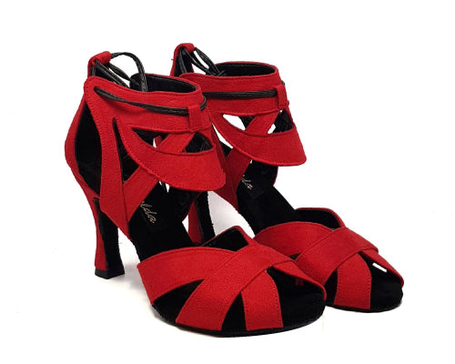 14115 Tanzschuhe KIRMIZI in Rot von Esmeralda: High-Heel-Tanzschuhe mit überkreuzten Riemchen und Peep-Toe-Design.
