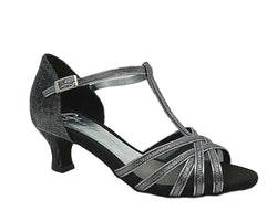 705 Tanzschuhe in Silber & Schwarz von Dancing Queens, mit T-Riemen und Schnalle für stilvollen Tanzstil.