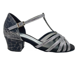 705 Tanzschuhe von Dancing Queens in Silber/Schwarz, niedriger Absatz und Knöchelriemen, ideal für elegante Gesellschaftstänze.