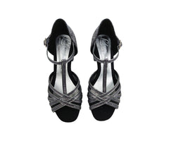 705 Tanzschuhe in Silber & Schwarz von Dancing Queens, mit T-Riemen-Design von oben.