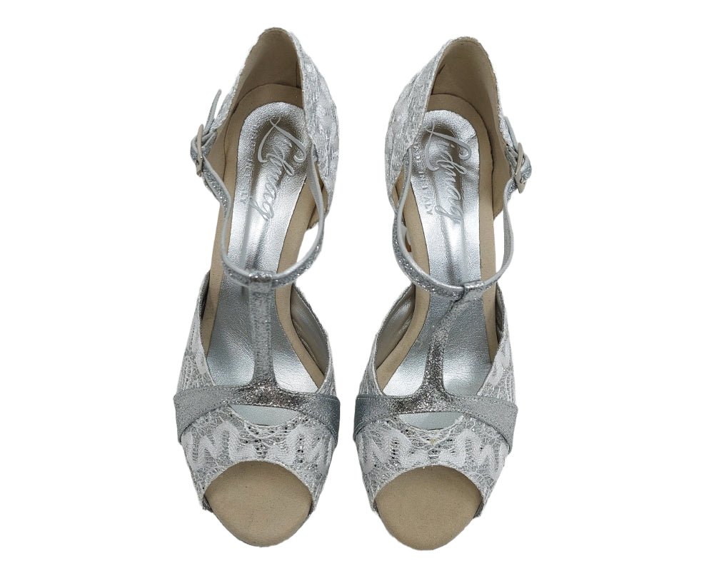 720/698 zapatos de baile en blanco con plata