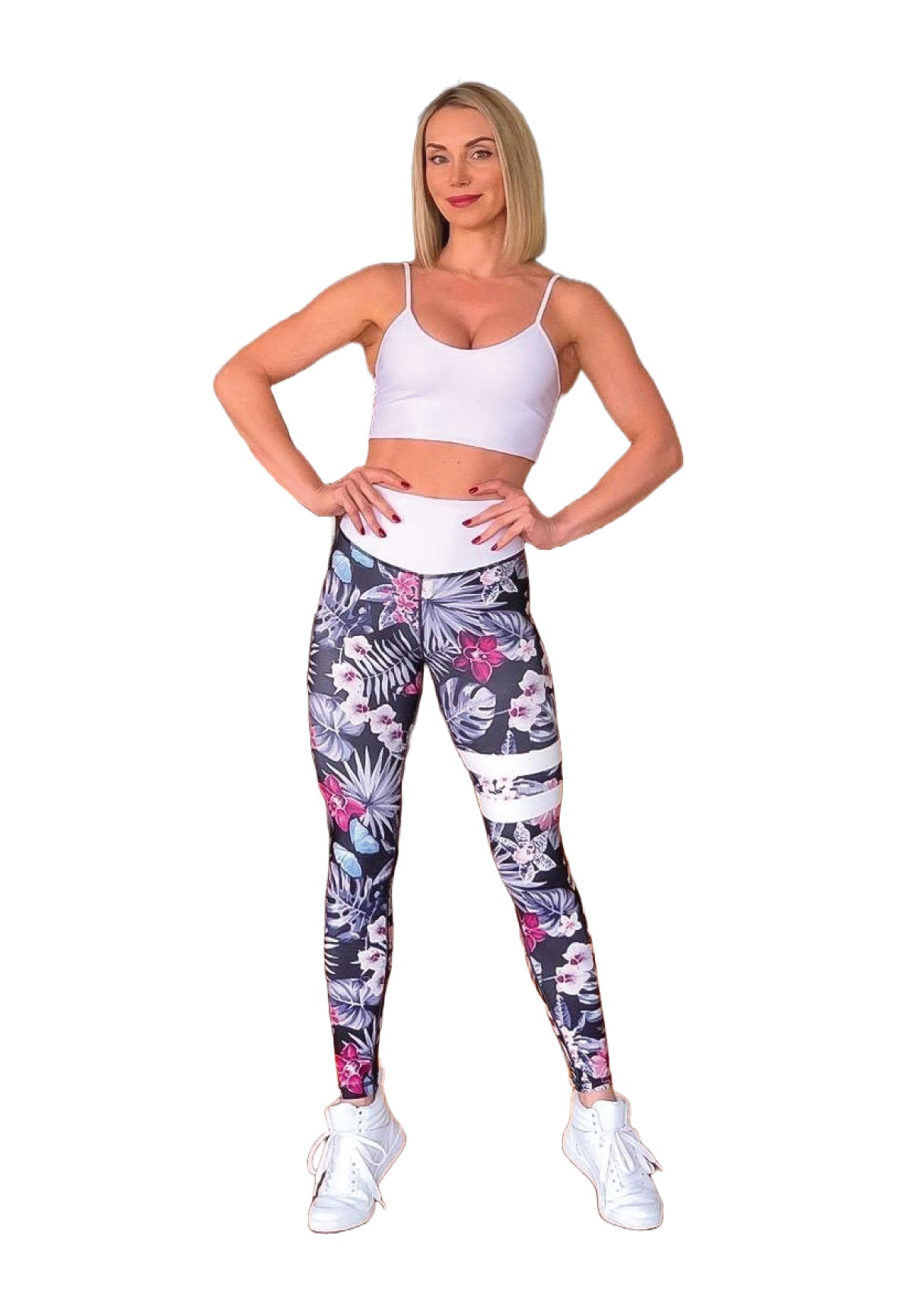 890 extra high waist leggings in black and white fan
