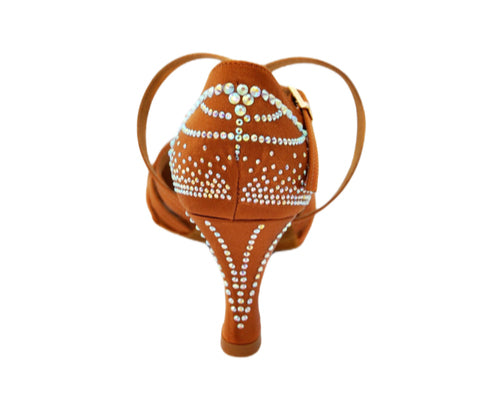 Lidmags 584 Satin Tan Strass in Bronze verfügt über Strass-Absätze, perfekt für elegantes Tanzen.