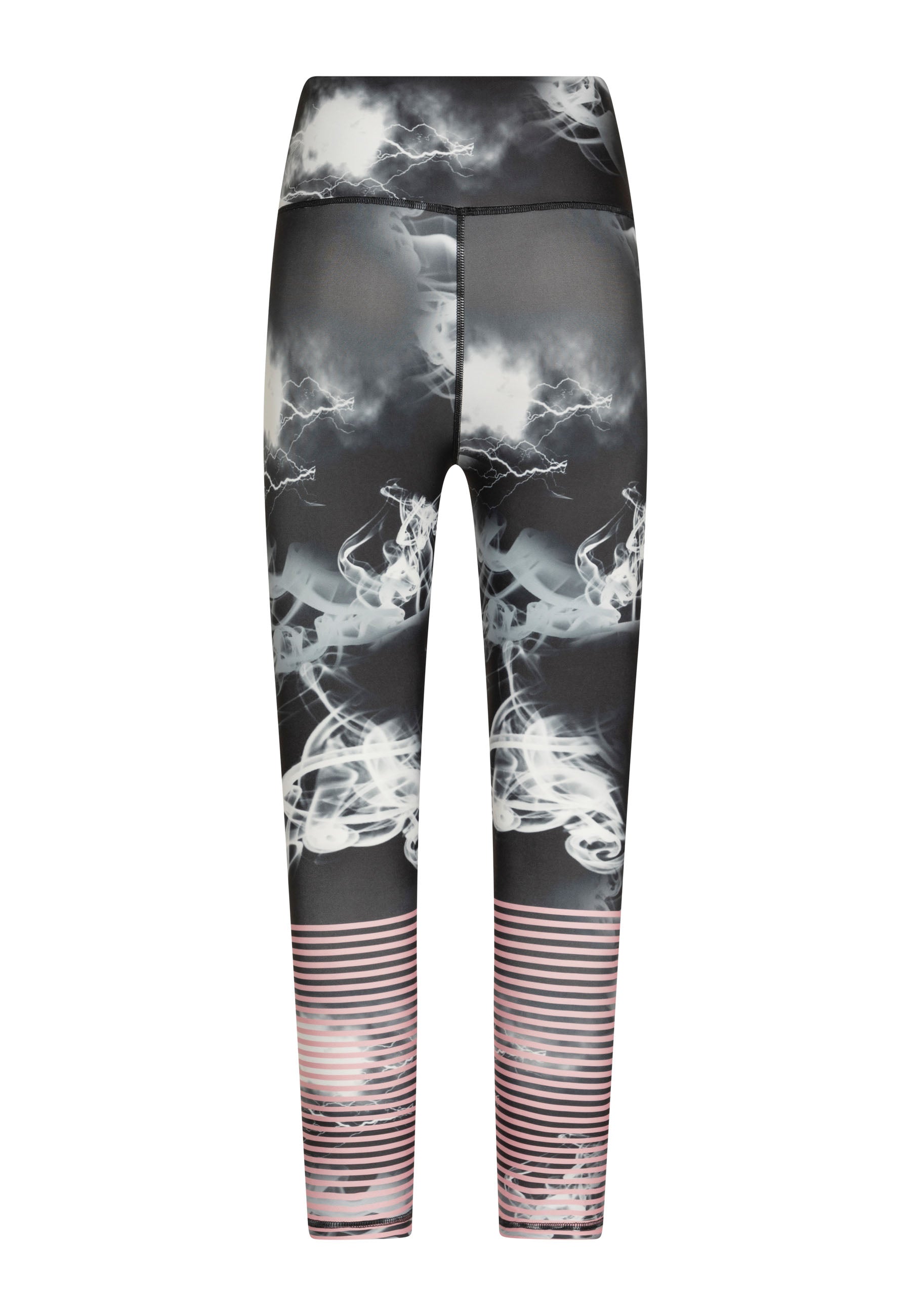 Rückansicht der Lismina 1022 Extra High Waist Leggings in Grau & Rosa mit Rauchmuster und abgestuften Streifen am Unterschenkel.