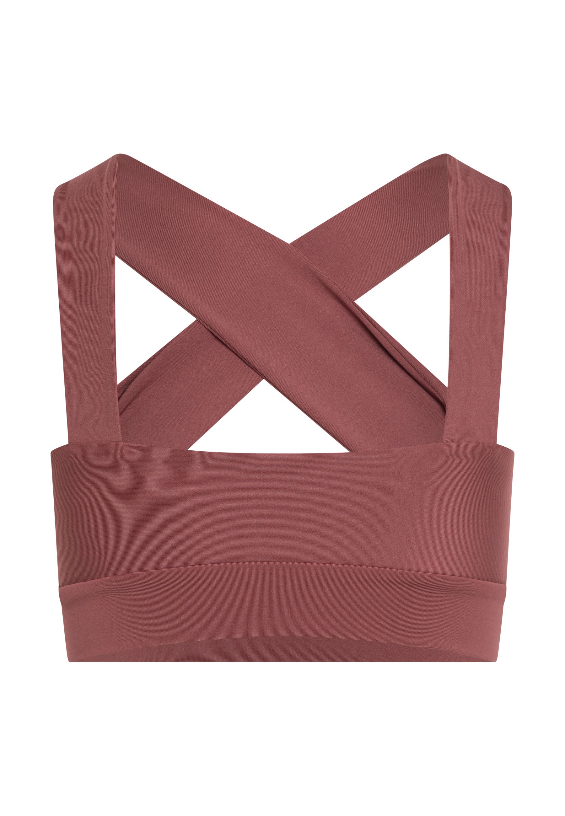 Lisminas 208 Decoltée Sport-BH in Dunkelrosa mit überkreuzten Trägern, ideal für Yoga, auf weißem Hintergrund.