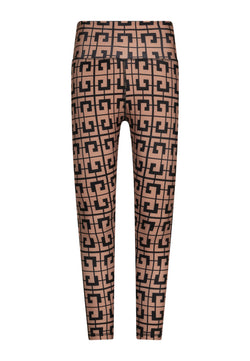 Lismina 869 Extra High Waist Leggings in Braun: Braun mit schwarzem geometrischem Muster für einen schlanken Look.