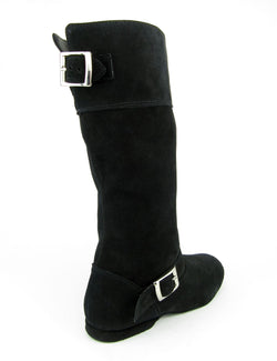 Hoher 8830 West Coast Swing Tanzstiefel von Rumpf in Schwarz mit silbernen Schnallen auf weißem Hintergrund.