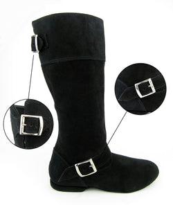 Rumpfs schwarzer Tanzstiefel 8830, perfekt für West Coast Swing, verfügt über zwei silberne Schnallen.