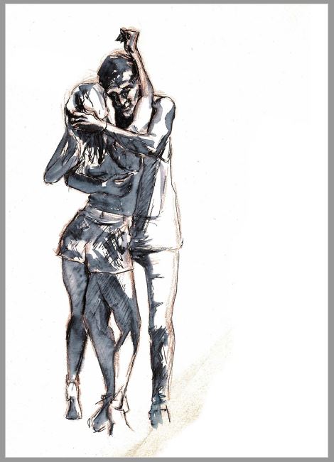 Die „A6 Postkarte Bachata Passion“ von Corina zeigt ein eng tanzendes Paar, ideal für eine Geburtstagskarte.