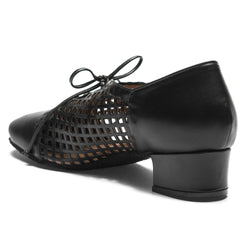 Rumpf 9235 Damen-Swingschuhe: Schwarze Heels mit Latticedesign und Schleife, ideal zum Tanzen.
