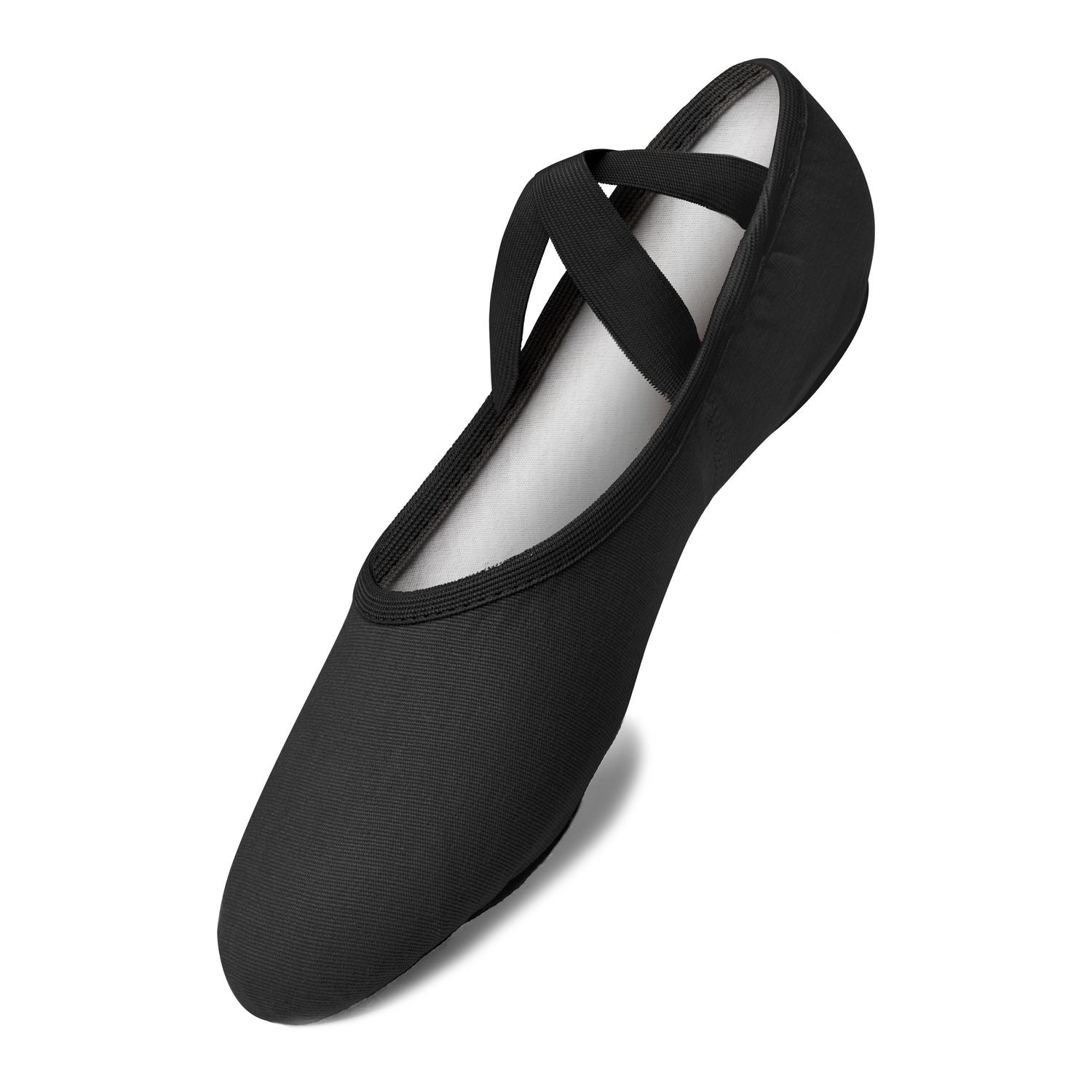 SD16 Só Dança Ballettschläppchen in Schwarz von Rumpf mit seitlichen, kreuz und quer verlaufenden Gummibändern.