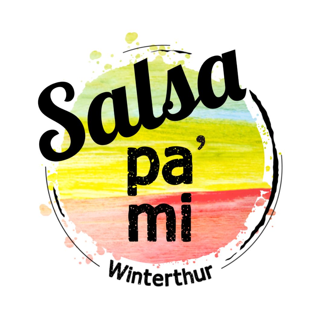 Salsa Pa'Mi-Logo von Tanzkurse: bunter Hintergrund, schwarzer Text, Salsa Cubana-Flair.