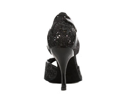 Rückansicht der Alvares Tanzschuhe 721 / 706 in Schwarz Glitter mit Wildledersohle.