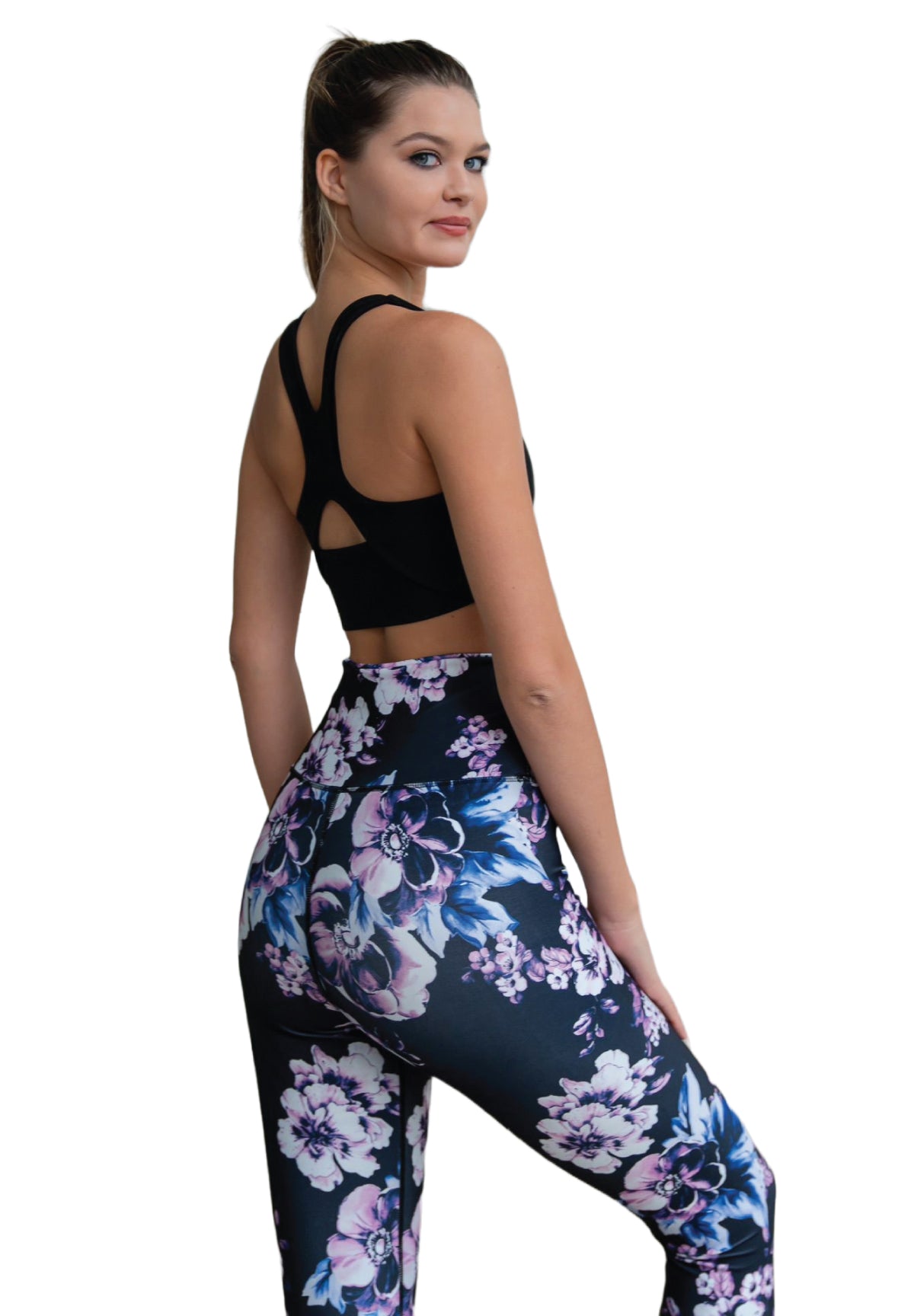 334 leggings in vita alta in ventola nera, blu, rosa